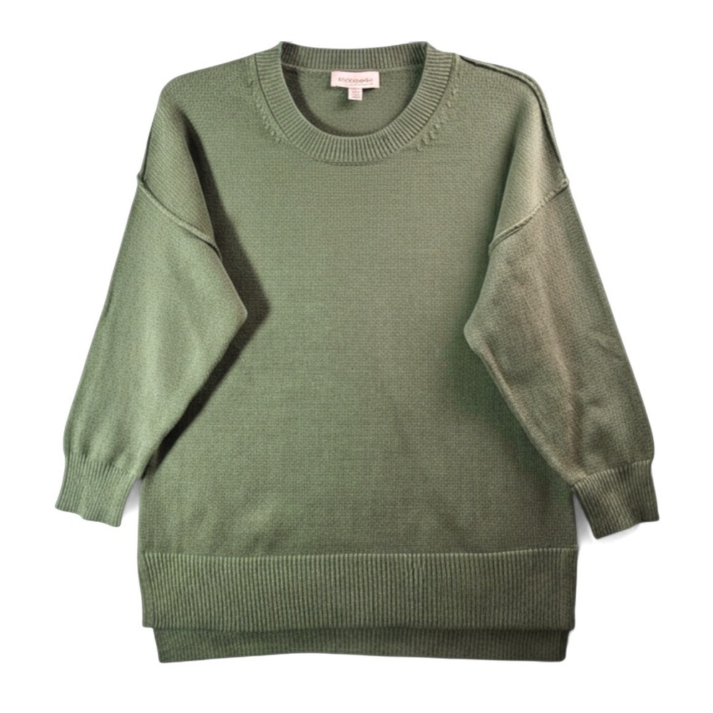 PHILOSOPHY WOMAN Olive Green Sweater Tunic SIDE SLITS CREW NECK Viscose Blend 1X